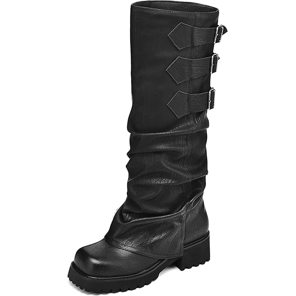Amazon.com | YIYA Women's Platform Fold Over Biker Knee High Boots