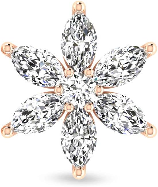 14k Marquise IGI Certified Diamond Cluster Earring, Tiny Flower Golden Studs, Earrings for Women (IJ-SI Color Clarity), Valentine Day Gift, Screw Back