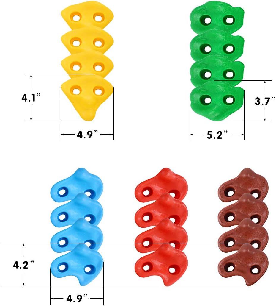 TOPNEW 20 Rock Climbing Holds for Kids, Adult Climbing Rock Wall Grips with 2 Handles, 5.9Ft Knotted Rope for Indoor and Outdoor Playground Play Set - Includes 2 Inch Mounting Hardware: Toys & Games