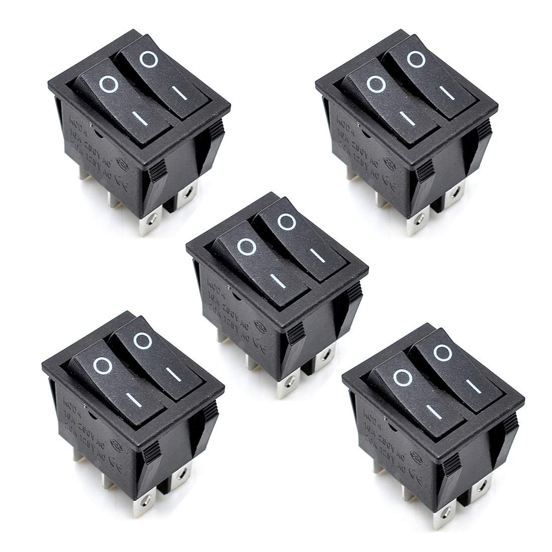 Oiyagai 5pcs Kcd4 Ac 250v 16a Black 6p Terminals On Off Double Spst 2 Way Snap In Boat Rocker Switch