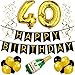 40th Birthday Party Pack – Black & Gold Happy Birthday Bunting, Poms, and Swirls Pack- Birthday Decorations – 40th Birthday Party Supplies