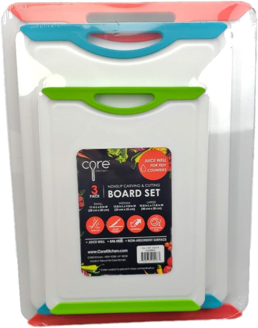 Core Home 3-Piece Poly Cutting Board Set - Red/Blue/Green