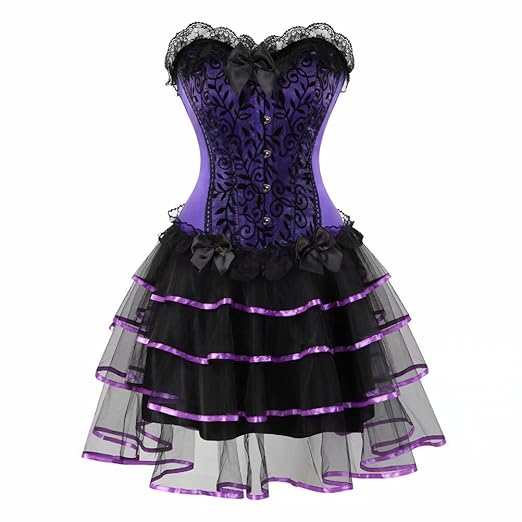 Corsage Korsett Kleid Unregelmäßig Gothic Spitzen schnüren Corsagenkleid Bustier Rock Halloween viktorianisch