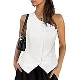 Cicy Bell Womens One Shoulder Blazer Vest Summer Fitted Button Down Waistcoat Trendy Work Sleeveless Suit Tops