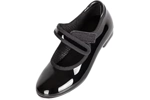 Asyusyu Tap Shoes for Girls & Toddler Girls | Easy Strap Black/Tan Dance Shoes | PU Leather Practice & Stage Shoes (Toddler/Little Kid/Big Kid Sizes 5-13)