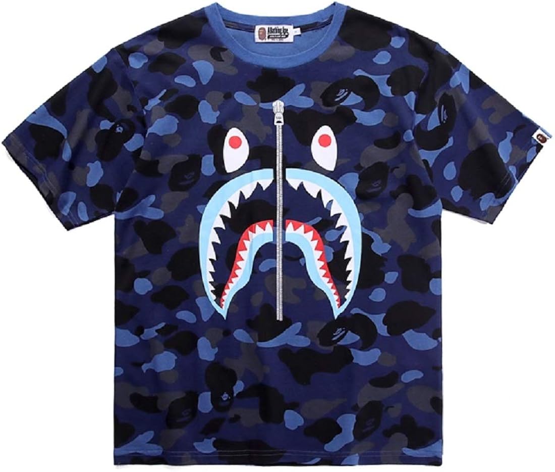 Big Mouth Shark Ape Bape Camo Casual T Shirt Tees Unisex with Round Neck Short Sleeve