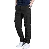 DOWMQ Men's Cargo Pants Casual Workout Joggers Stretch Sweatpants Elastic Drawstring Hiking Tactical Pants with 6 Pockets
