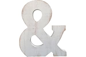 ABELOTS Large Wood Letter Distressed White Wash Alphabet Wall Décor Monogram Letter Alphabet Letters Free Standing Letters Wall Letters (&)
