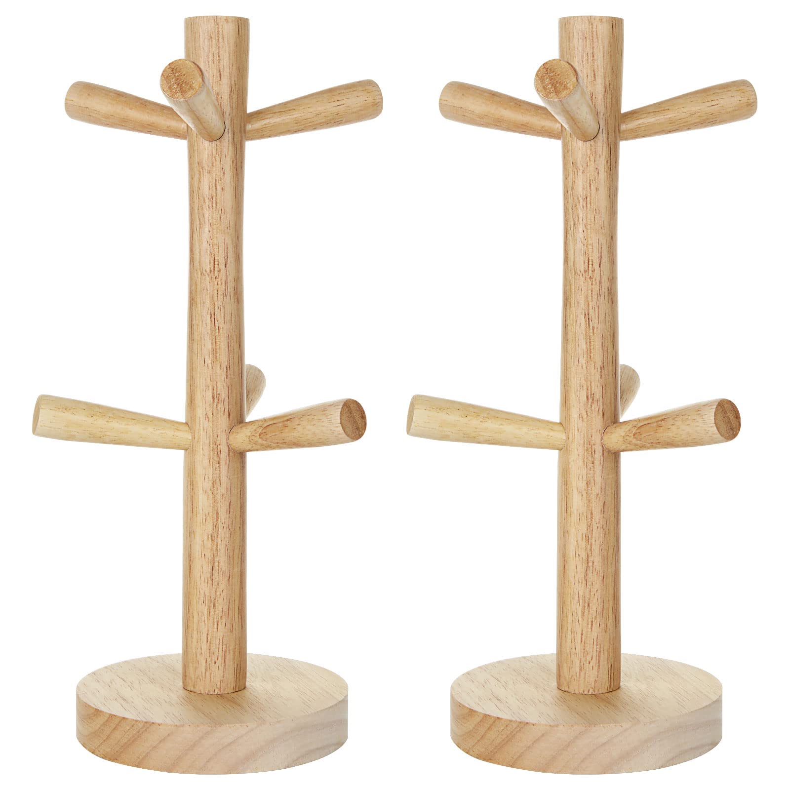 GOYADA 2 Pack Wooden Mug Tree 6 Mugs, Wooden Eco-Friendly Coffee Cup Mug Tree Holder Stand for Coffee Cup Mug Tea Jewelry Earrings Necklace