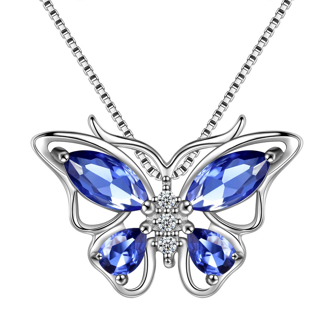 Aurora Tears Butterfly Necklace 925 Sterling Sliver June Birthstone Blue Alexandrite Pendant Animals Charm Jewelry Gift for Women and Girls DP0215U