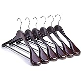 Nature Smile Luxury Mahogany Wooden Suit Hangers - 6 Pack - Wood Coat Hangers,Jacket Outerwear Shirt Hangers,Glossy Finish with Extra-Wide Shoulder, 360 Degree Swivel Hooks & Anti-Slip Bar with Screw