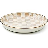 MACKENZIE-CHILDS Enamel Abundant Bowl, Decorative or Serving Bowl, 13-Cup Capacity, Brown-and-White Mocha Check