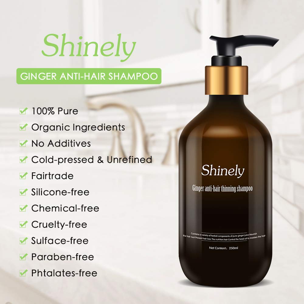 Shinely Hair Growth Shampoo - With Ginger Oil /Herbal Ingredients for Hair Loss and Thinning Hair - Fights Hair Loss, Promotes Hair Growth - No Sulfates - All Hair Types, Men & Women (8.5 Fl Oz/250mL): Beauty