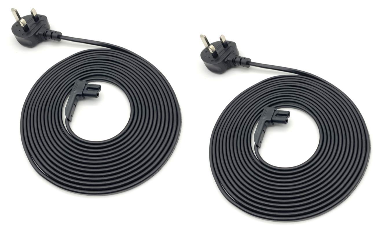 Brighton Vebner 2-Pack Power Cord Compatible with Sonos Play One, Play-1 and One SL. Also compatible with Samsung HW-Q950 & SWA-9500S/XE, UK Version (2-Pack, Black, 5 Meters)