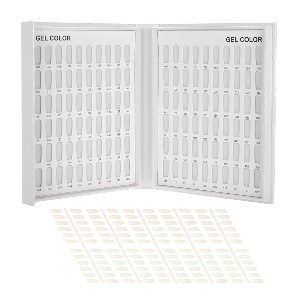 Nail Color Card, Anself 120 Colors Nail Gel Polish Display Chart Nail Practice Card Design Book with 120 Tips White