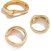 3 Pcs Metal Big Chunky Gold Cuff Bracelets for Women，Vintage Gold Statement Bracelet Chunky Hammered Bangle Bracelets.Trendy Minimalist Stackable Bangle Bracelet.Vintage Wide Bracelet hand polished