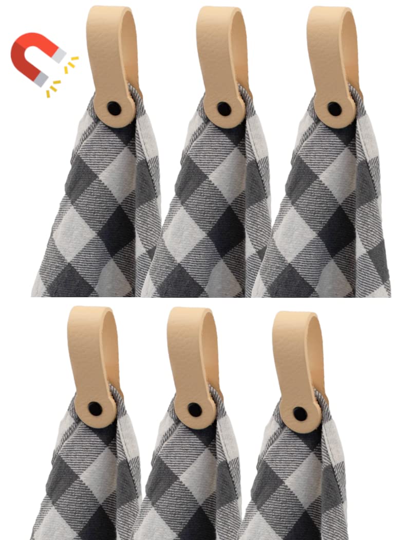 Brute Strength - Magnetic Towel Holder Leather - Natural 6 pcs - for Kitchen, Bathroom, Bath, Hook
