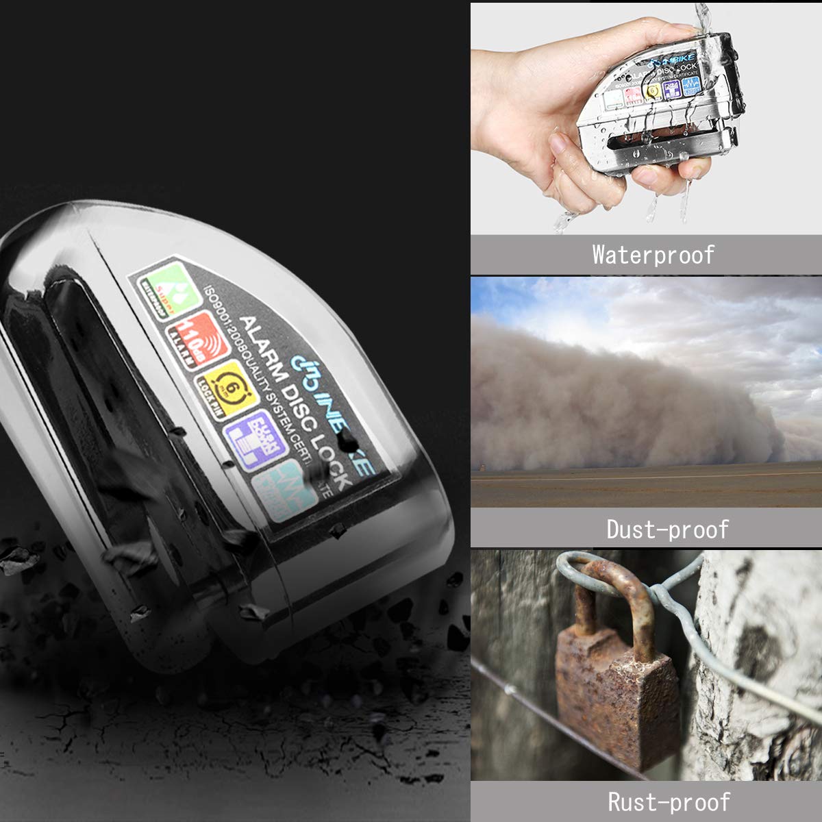 bedee Screamer Motorbike Lock, Anti-thief Motorcycle Alarm Disc Lock Zinc Alloy Heavy Duty Motorbike Bike Bicycle Disc Lock Waterproof 110dB Alarm Sound 6mm Pin Motorcycle Brake Disc Security Disc Lock with 1 Reminder Cable/3 Keys /1 Set Ba