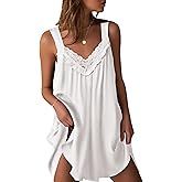 Ekouaer Women's Satin Silk Nightgown V Neck Sexy Nightdress Tank Sleeveless Sleepshirt Lace Sleep Dress Nightwear S-XXXL
