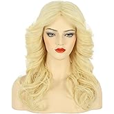 karlery Women 70s Feathered Wig Long Blonde Wave Disco Singer Wig Vintage Costume Wig Halloween Party Costume Wig