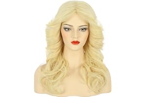 karlery Women 70s Feathered Wig Long Blonde Wave Disco Singer Wig Vintage Costume Wig Halloween Party Costume Wig