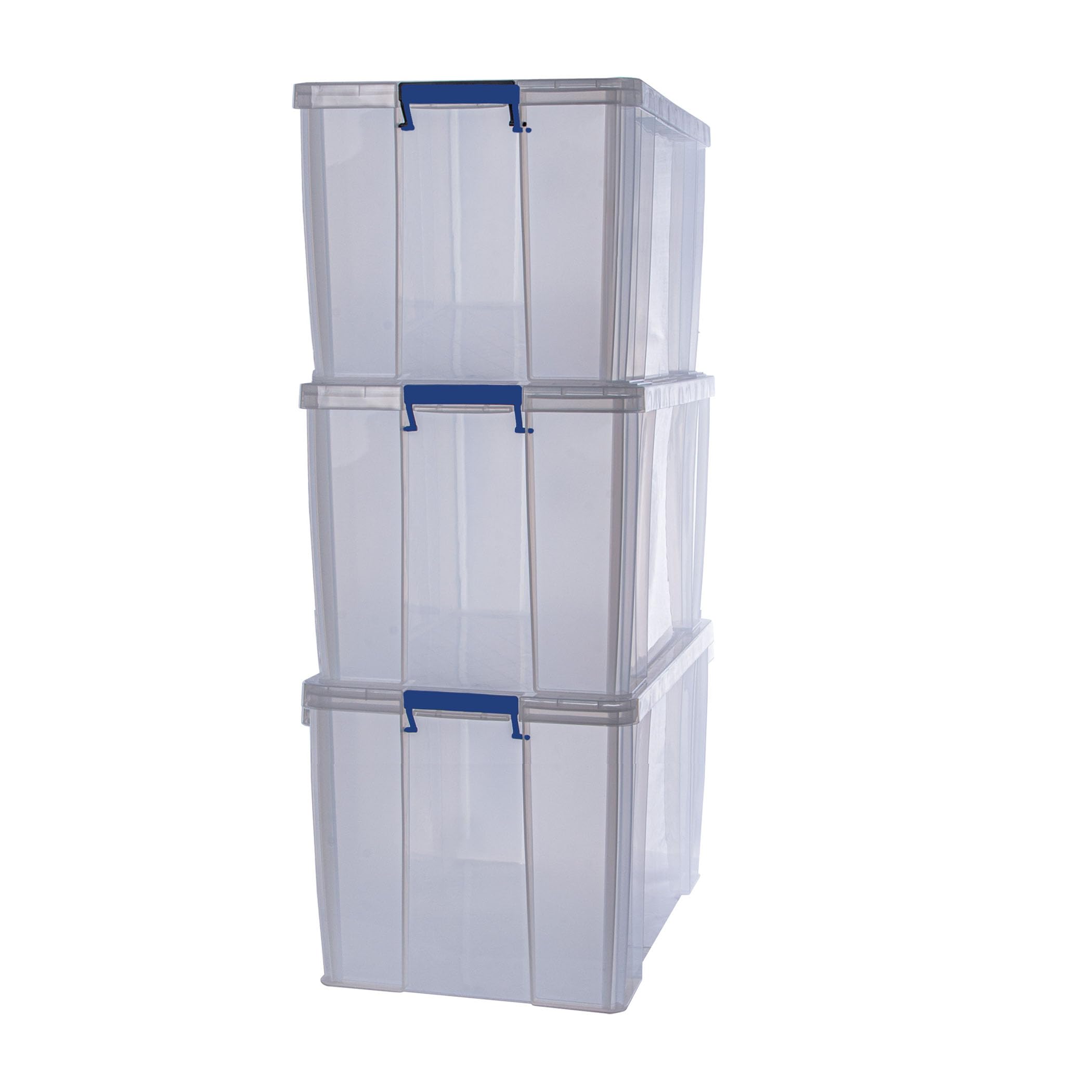 Bankers Box 3x 36L Plastic Storage Boxes with Lids. ProStore Super Strong Stackable Plastic Storage Boxes (31.5 x 47.5 x 38cm), Made in the UK, Clear