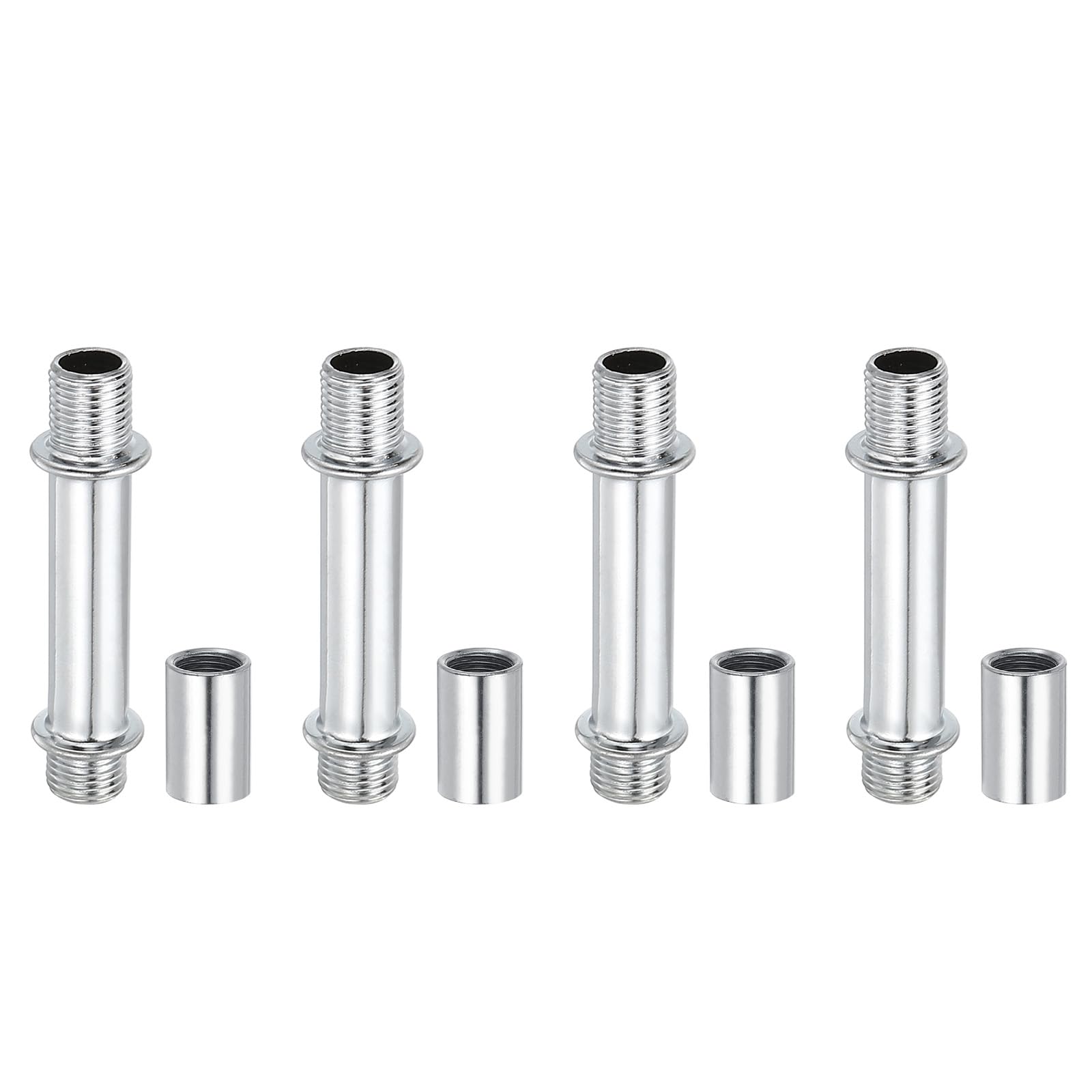 PATIKIL Straight Pipe Lamp Stems Rod Kit, 4Set M10 Carbon Steel 50mm(1.97") Long Double End Thread Rod with Coupling Nuts Sleeve Connector for Table Lamps Chandeliers, Silver Tone
