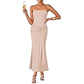 ZESICA Women's 2026 Summer Strapless Bodycon Long Midi Dress Tube Casual Elegant Beach Wedding Guest Cocktail Party Dresses