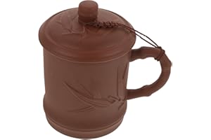 TIDTALEO Purple Clay Tea Cup with Lid, Handmade Ceramic Chinese Style Tea Mug with Leaf Cover, Reusable