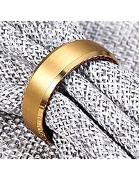 POYA - Anillo de tungsteno dorado de 0.315 in para hombre con bordes biselados, banda de boda mate, manga de madera en el interior