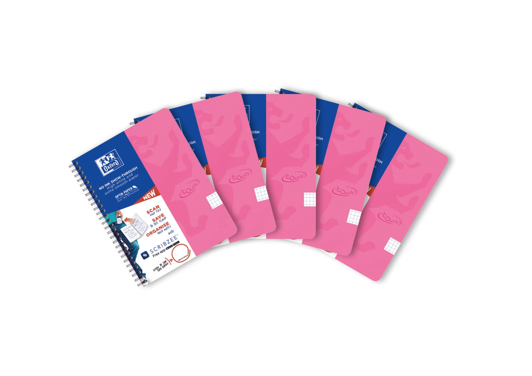 Oxford Touch Notebook A5+ Plaid 5mm Soft Touch Cover Double Spiral 180 Pages, 5 Pcs