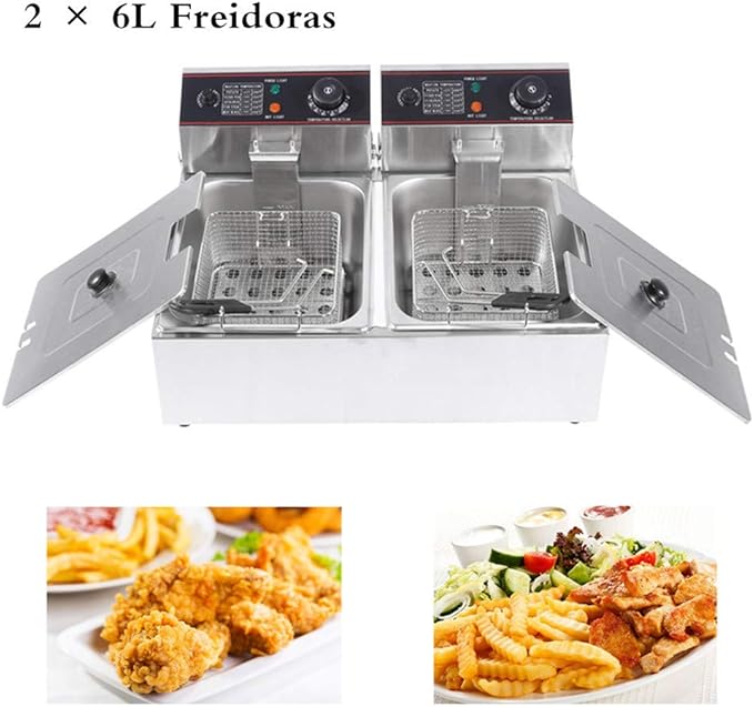 Freidora Doble Industrial,220-240V 12L Freidora Electrica Gran ...