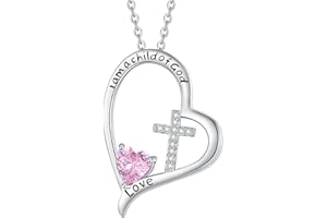 RAODA I Am a Child of God Necklace Baptism First Communion Gifts for Girls initial heart necklace 4-6 girls' birthstone jewelry for girls 6-8 Heart Cross Gifts 18K White Gold Plated Necklace for Teen Girls Goddaughter Daughter