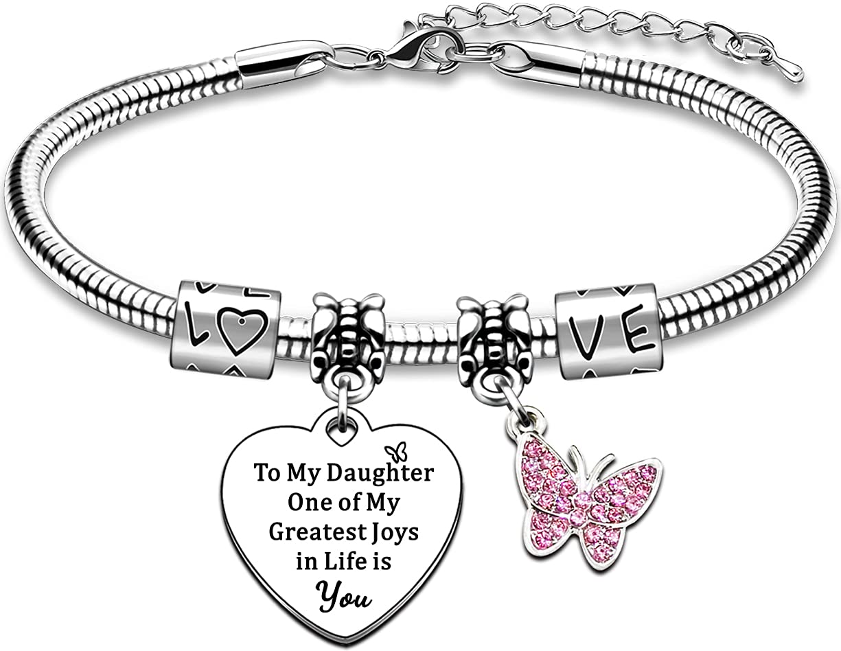 AMZQ Daughter Bracelet Gifts Crystal Butterfly Gift from Mun Dad，Daughter Birthday Gifts -One of My Greatest Joys In Life Is You