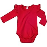 LYSMuch Baby Girls Ruffle Long Sleeve Bodysuit Infant Solid Color Top Jumpsuit Clothes