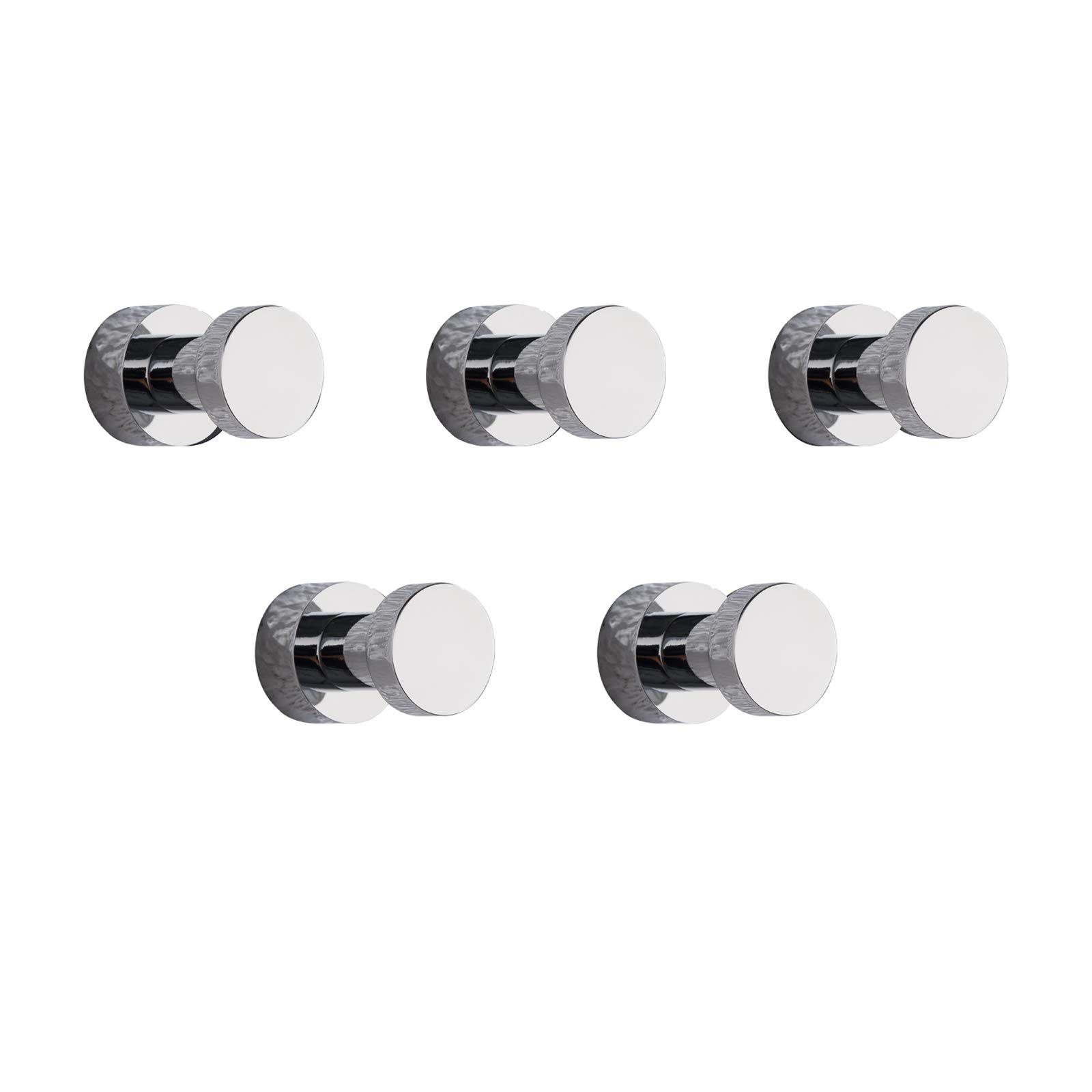 bgl Chrome Round Copper Wall Hooks, Set of 5, Minimalist Modern Design, Drill or Adhesive Installation, Heavy Duty Coat Hooks for Bathroom, Kitchen, and Bedroom