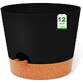 GARDIFE 12 inch Plant Pots, planters, Self Watering Pots, Large Plastic Flower pots with Deep Reservior and High Drainage Holes for Indoor Outdoor Plants and Flowers, Black
