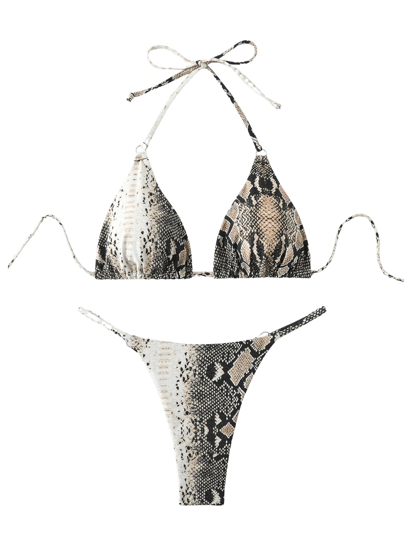 Photo 1 of **BOTTOMS ONLY**WDIRARA Women's Snakeskin Print Halter Bikini Set Triangle Thong Swimsuit Two Piece Bathing Suit Multicolor Medium