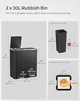 SONGMICS Dual Rubbish Bin 2-Compartment 30 L Pedal Open Lids Black LTB60BK view 5