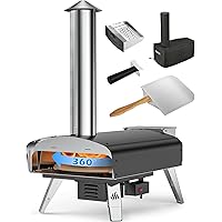 Mimiuo Black Portable Wood Pellet Pizza Oven with 13" Pizza Stone & Foldable Pizza Peel - Wood-Fired Pizza Oven Kit with Auto