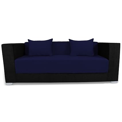 Adorn India Almond 3 Seater Sofa Cumbed (Dark Blue & Black)