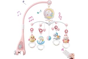 BOBXIN Baby Musical Crib Mobile for Bassinet with Projector and Night Light,150 Music,Timing Function,Take Along Mobile Musical Box and Rattle,Toy for Newborn Girls Boys