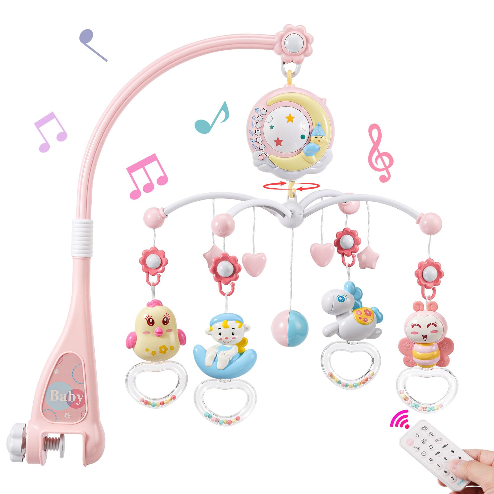Photo 1 of BOBXIN Baby Musical Crib Mobile for Bassinet with Projector and Night Light,150 Music,Timing Function,Take Along Mobile Musical Box and Rattle,Toy for Newborn Girls Boys