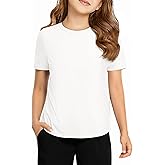 Haloumoning Girls Athletic Shirts Short Sleeve Dry Fit T-Shirt Kids Summer Curved Hem Tee Tops 5-14 Years