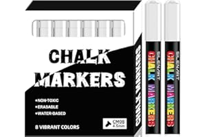 SILENART White Chalk Markers - 8 Pack - Liquid Chalk Markers for Blackboard Chalk Board Windows Glass Acrylic Calendar Board - Erasable Chalk Marker - White