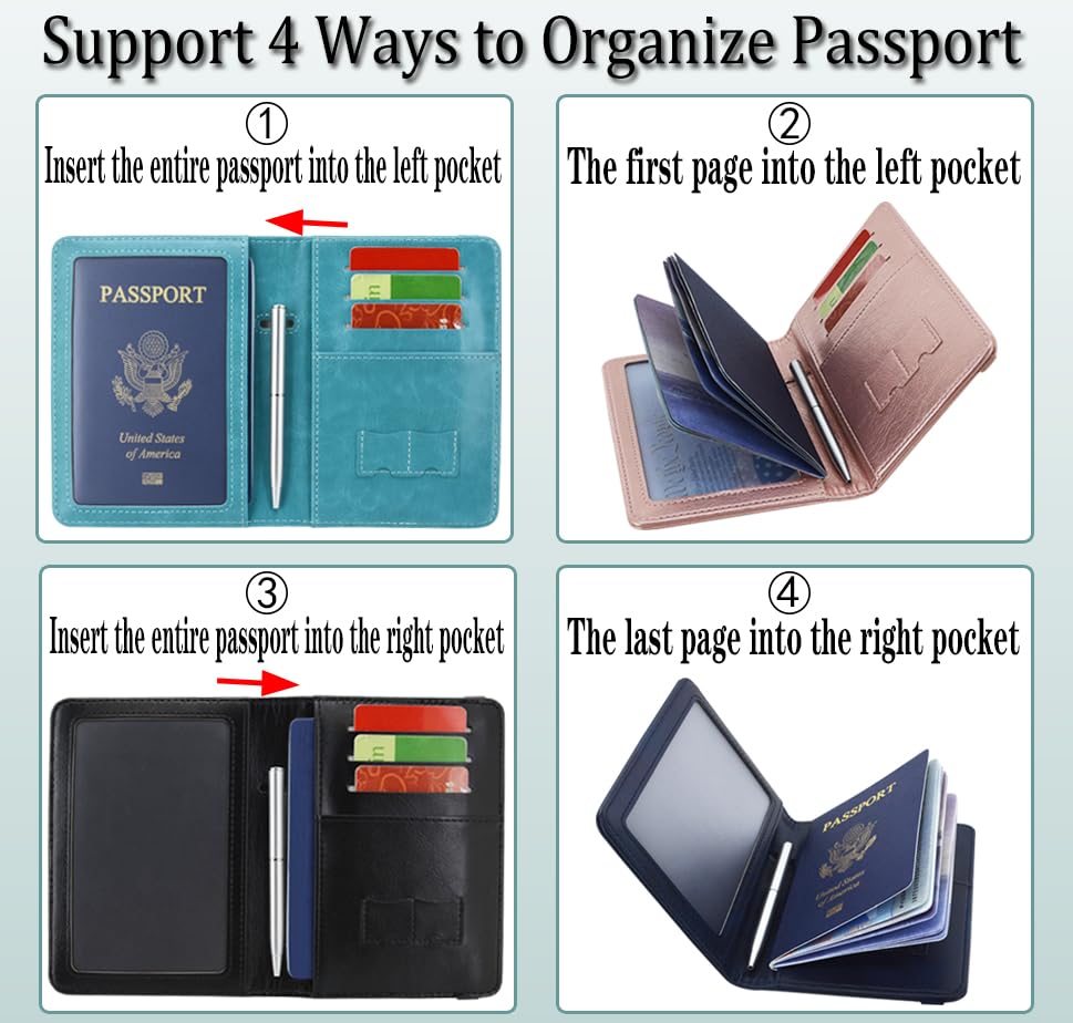 ACdream Unisex Faux Leather Passport and Vaccine Card Holder, RFID Blocking, Black, 20 in