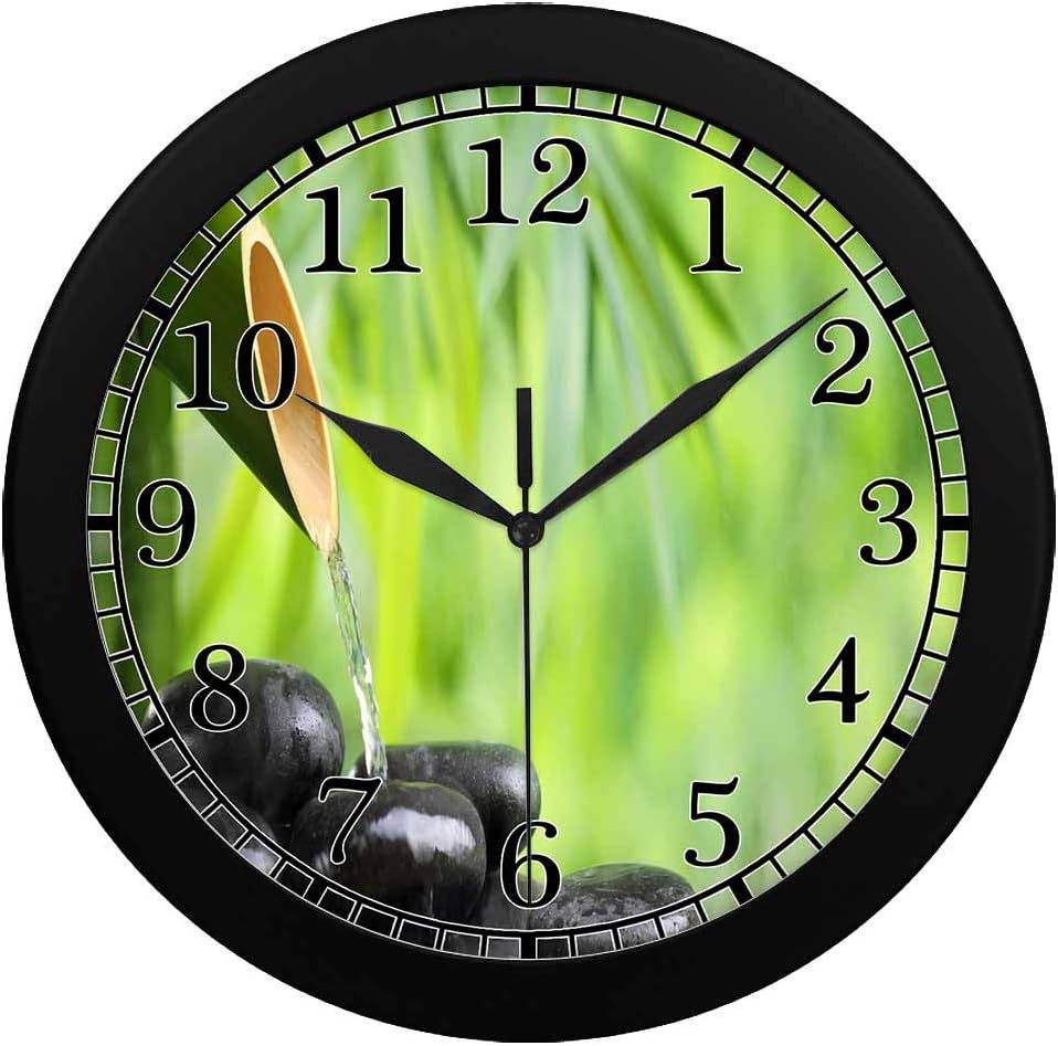 Amazon Com Interestprint Bamboo Fountain And Zen Stone Modern Quartz Wall Clock Frame Plastic Cover Wall Clock Home Kitchen