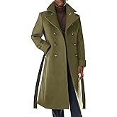 Runcati Mens Trench Coat Notch Lapel Double Breasted Belted Pea Coat Wool Blend Winter Warm Overcoat