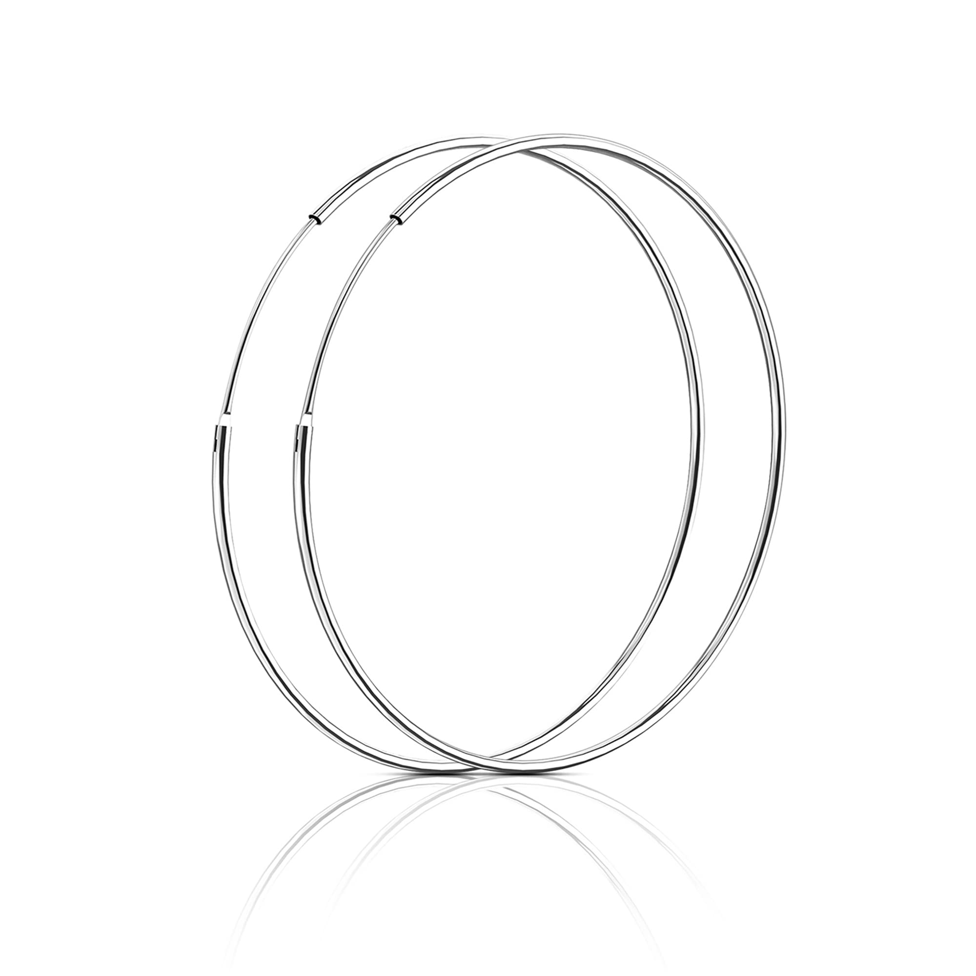 SOSMAR Genuine 925 Sterling Silver Endless Hoop Earrings for Women Girls Boys Simple Polished Big Round Circle Endless Hoops Earrings -40 mm