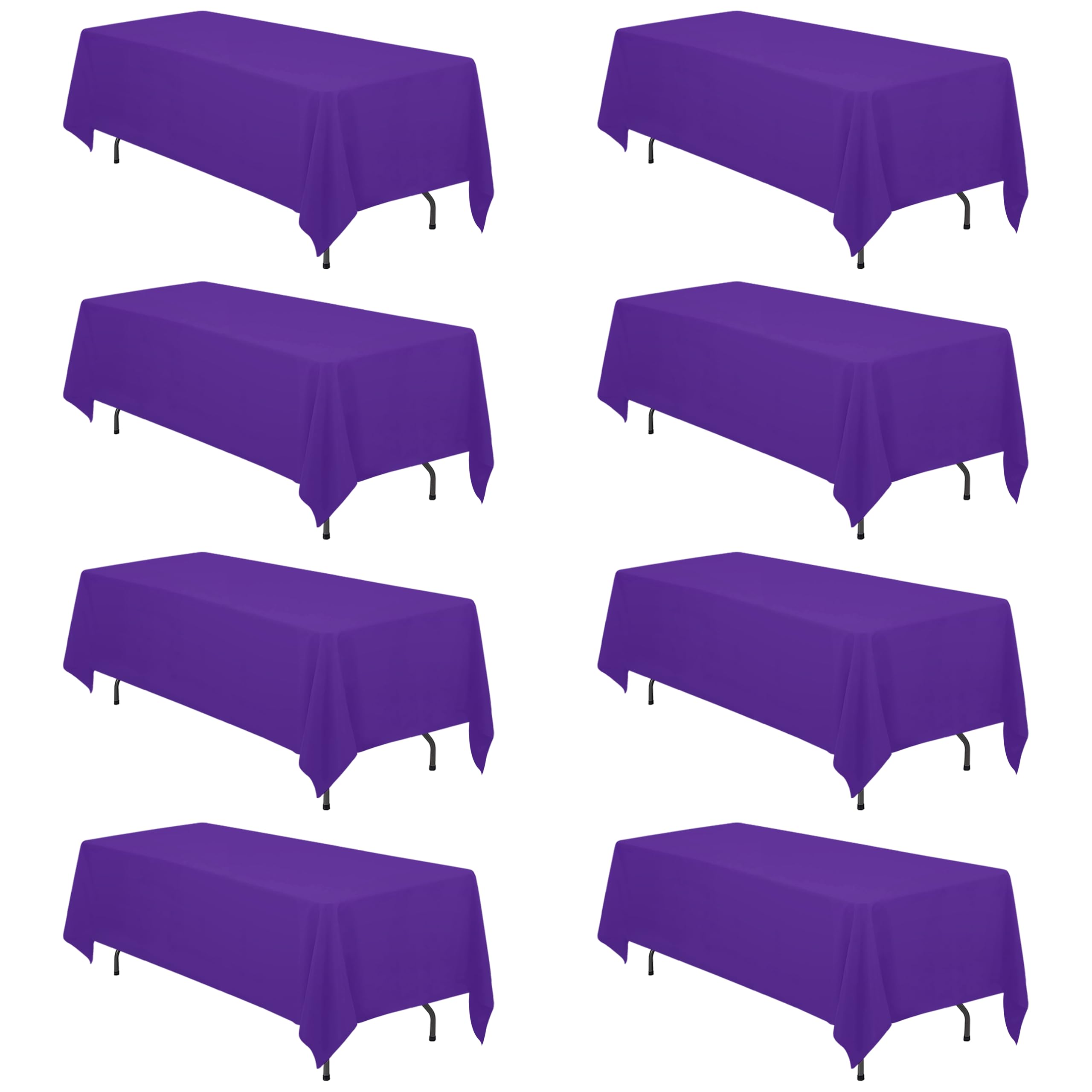 Photo 1 of BRILLMAX 8 Pack Purple Tablecloths 70 x 120 Inch for 6ft & 8ft Rectangle Tables - 150 GSM Polyester Fabric, Universal Fit, Water, Stain & Wrinkle Resistant Cloth Cover for Wedding Reception Banquet